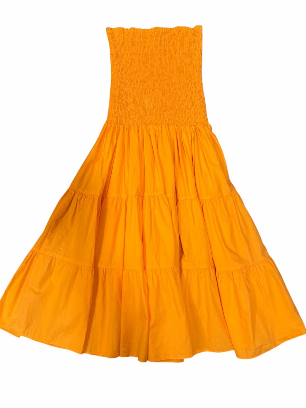 MISA Los Angeles Orange Strapless Smocked Tiered Maxi Dress XS